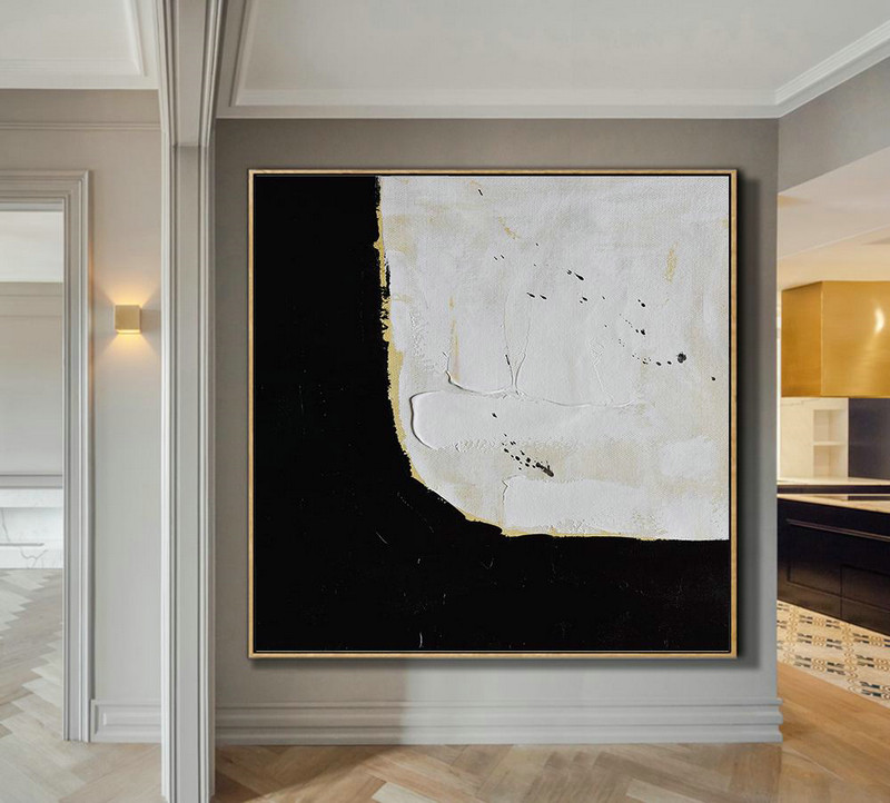 Extra Large 72" Acrylic Painting,Handmade Minimal Art Palette Knife Canvas Painting, Black White Beige - Large Contemporary Painting